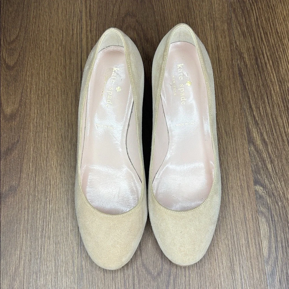 Kate Spade Nude Suede Glitter Heel Pumps 7M Statement Party Shoes